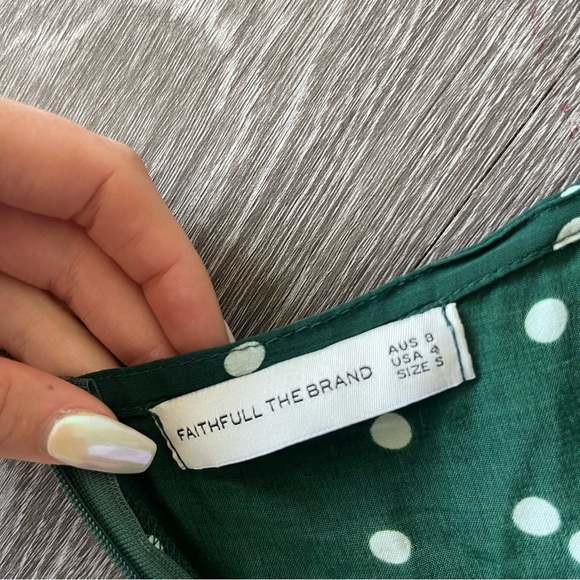 Faithfull the Brand Green Polka Dot Midi Dress Tie Back - Picture 7 of 9